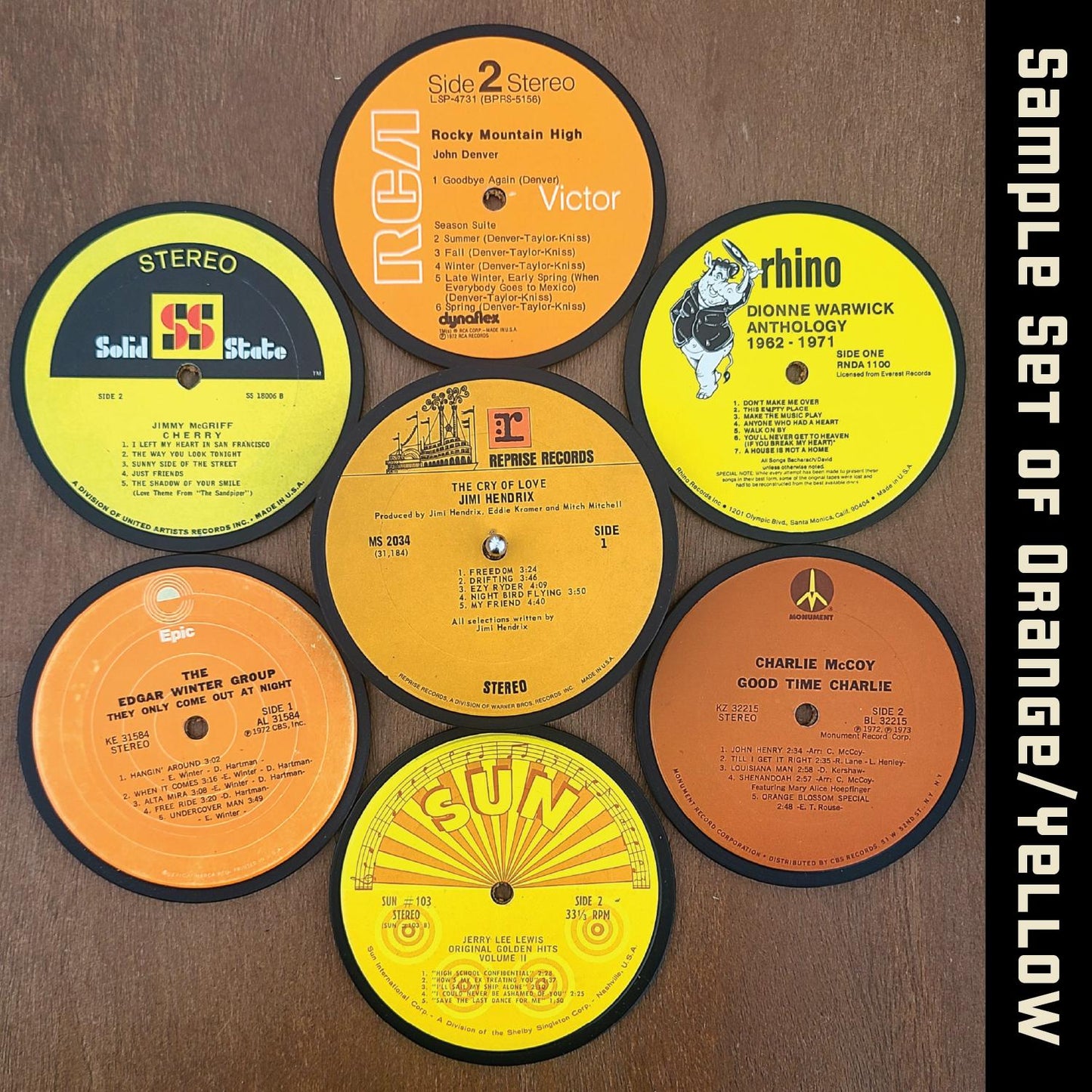 Upcycled Vinyl Record Coasters with Wooden Base: Music Lover Gift