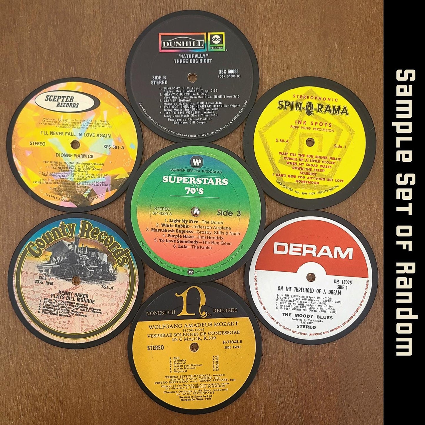 Coasters - Made from Real Records + Wooden Base Included - HANDMADE & UNIQUE Gift for Music People
