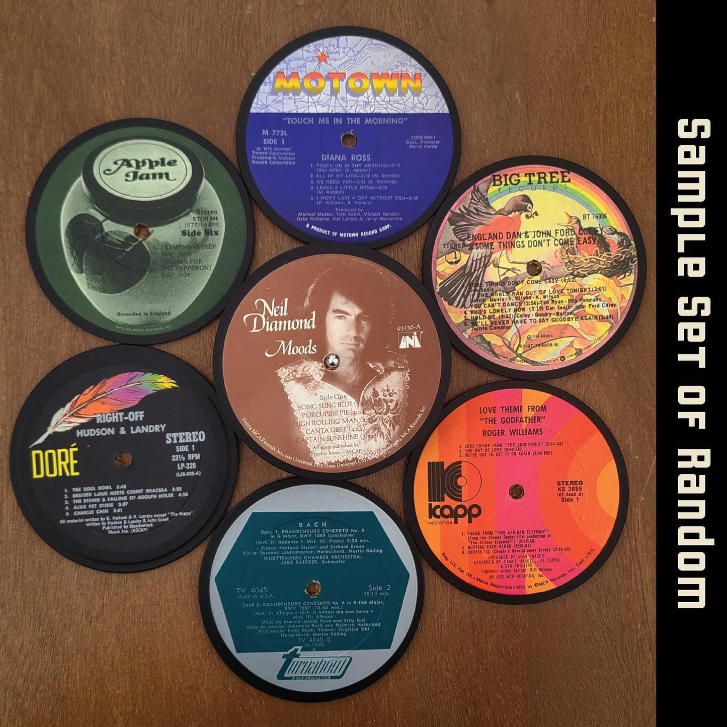 Coasters - Made from Real Records + Wooden Base Included - HANDMADE & UNIQUE Gift for Music People