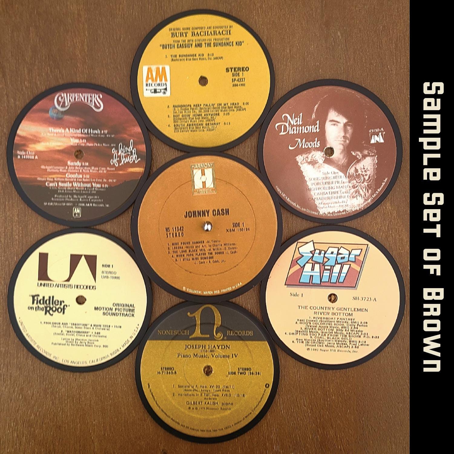 Upcycled Vinyl Record Coasters with Wooden Base: Music Lover Gift