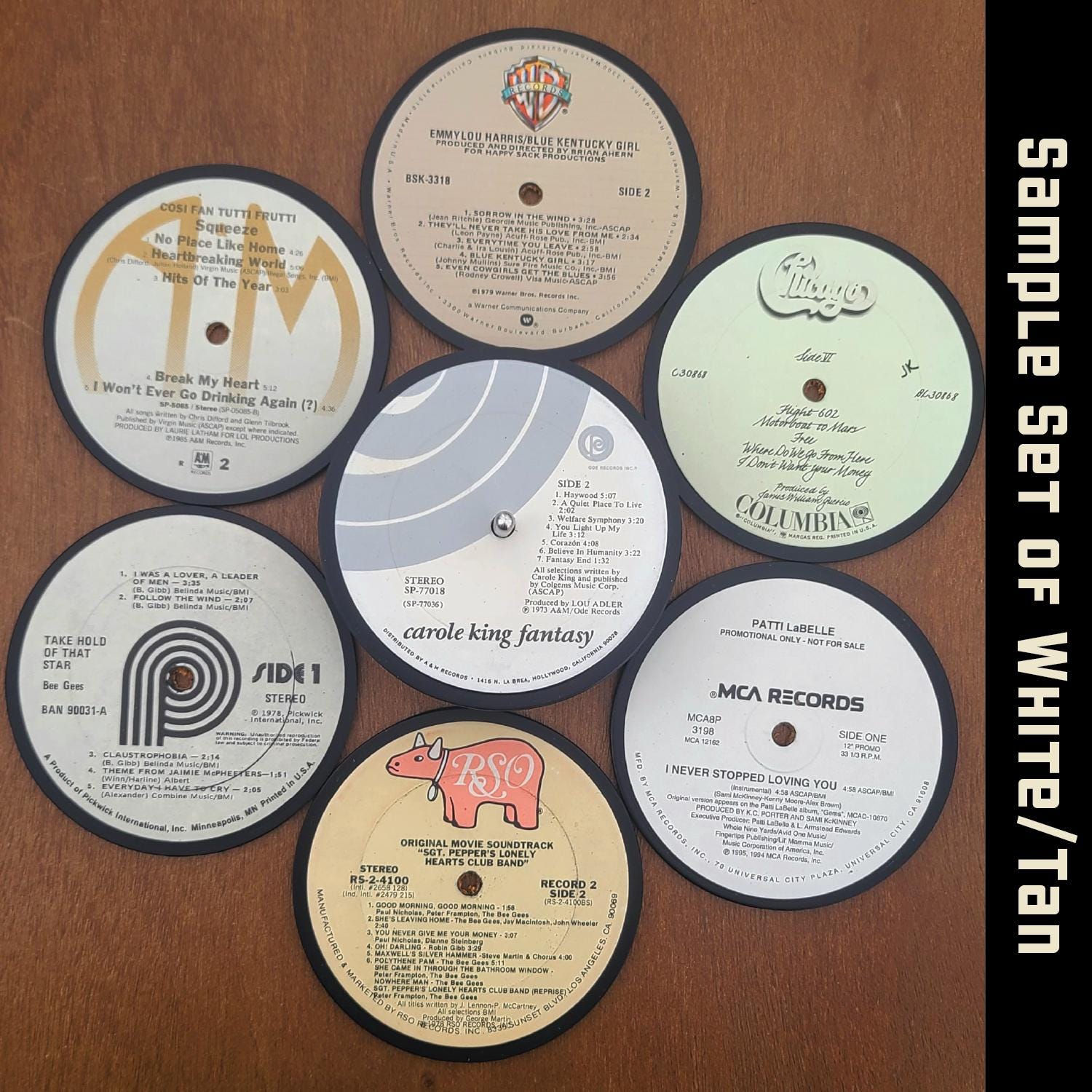 Coasters - Made from Real Records + Wooden Base Included - HANDMADE & UNIQUE Gift for Music People