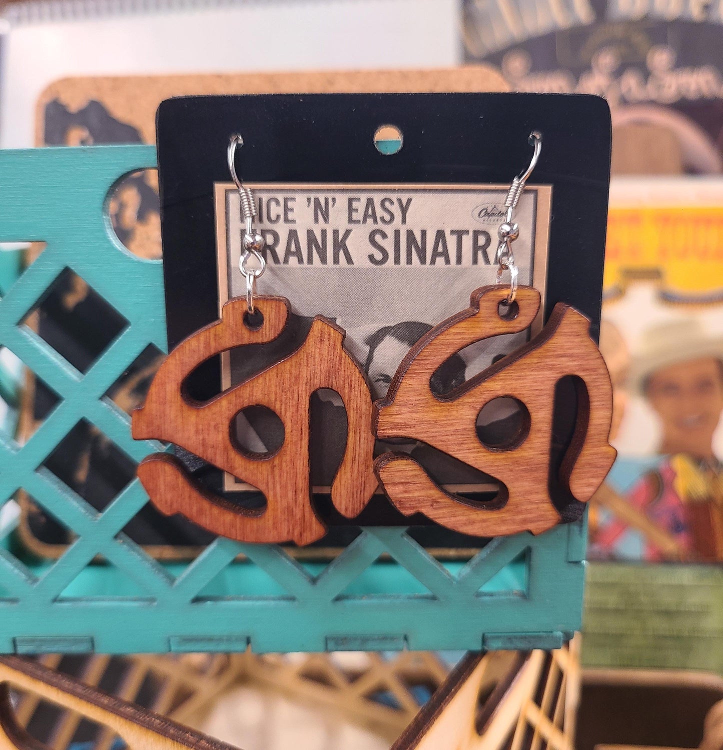 Earrings - Wooden 45-Adaptors, Surgical Steel, Lightweight, Handmade